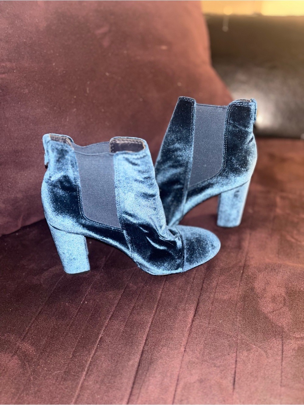 Sam Edelman Navy Velvet Chelsea Block Heel Booties